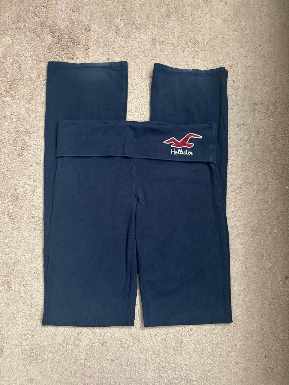 Vintage Y2K Hollister Navy Blue Fold-Over Bootcut Flare Yoga Pants